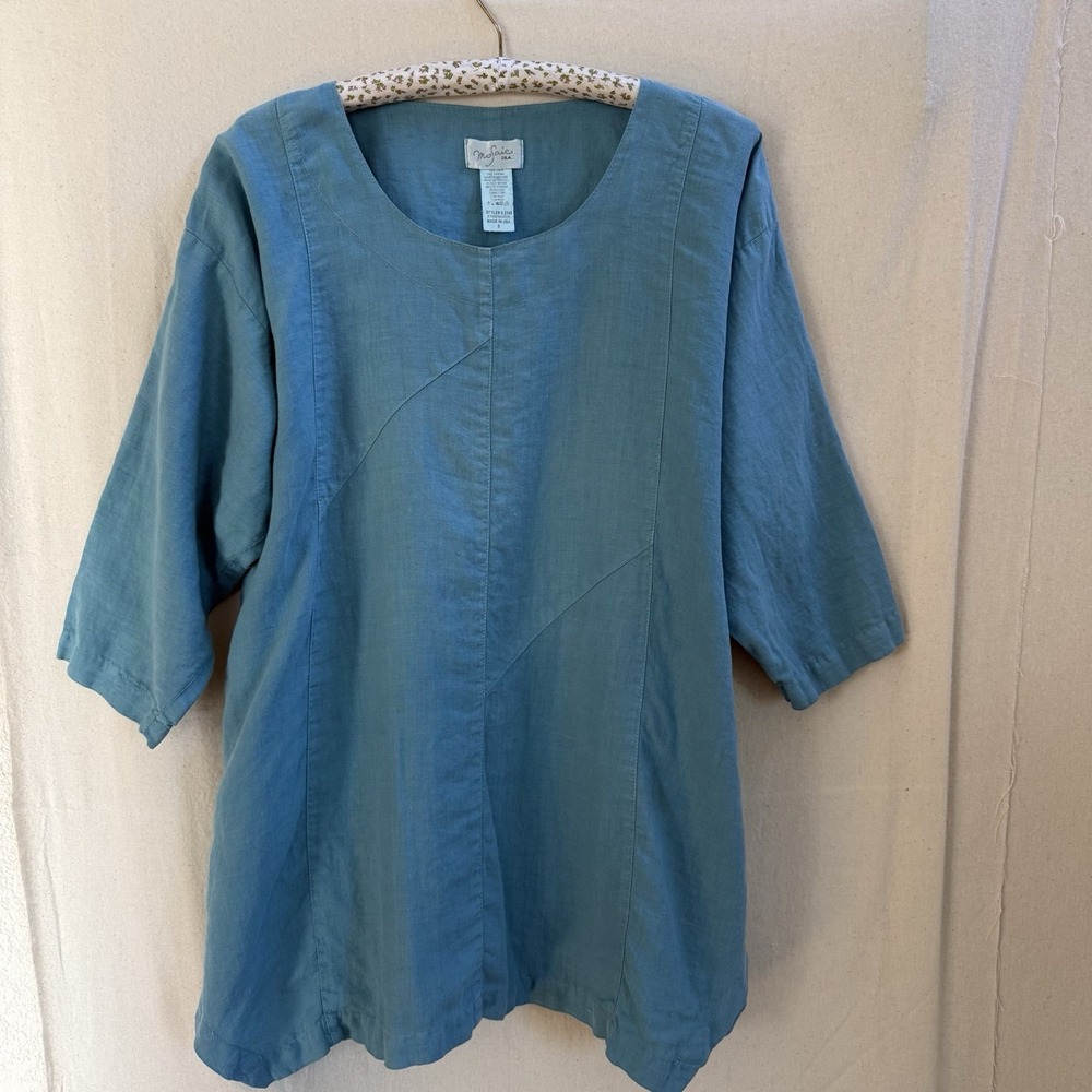 Mosaic USA  100% Linen Women's‎ Tunic Top Size S Lagenlook Elegant Unique Flowy